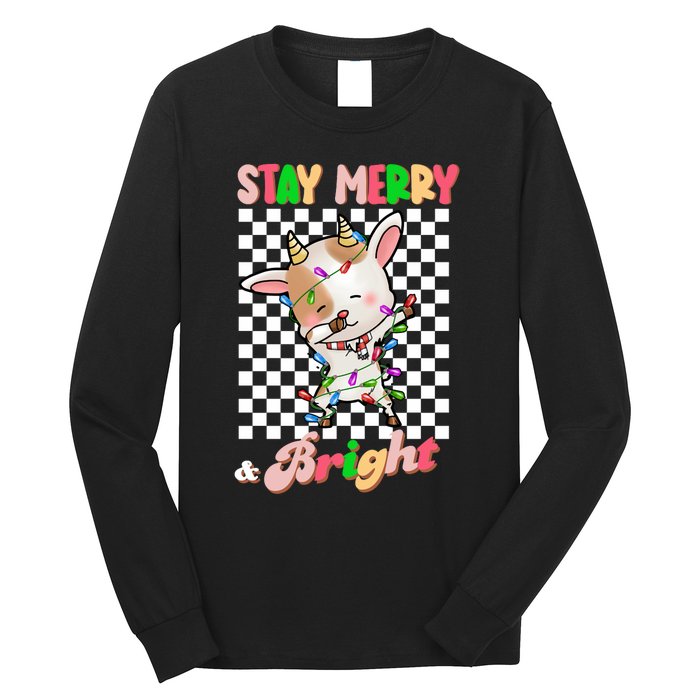 Dabbing Goat Stay Merry And Bright Groovy Christmas Xmas Long Sleeve Shirt