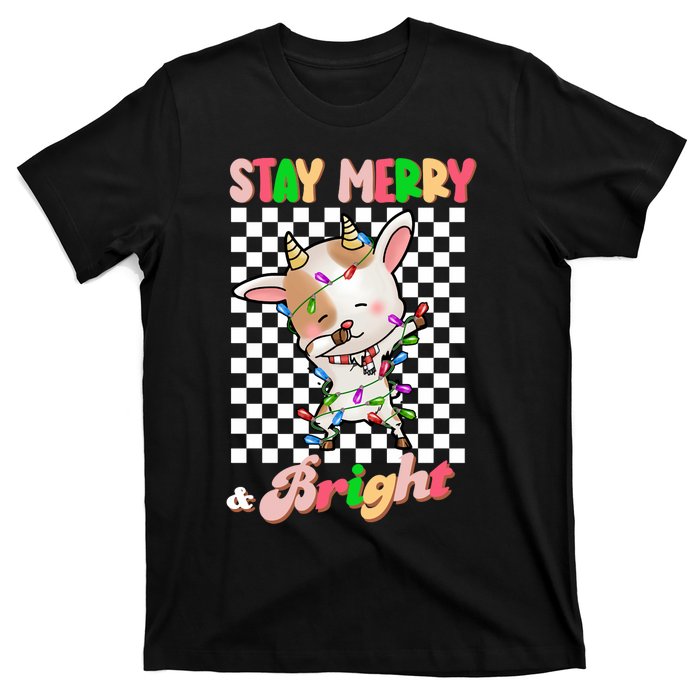 Dabbing Goat Stay Merry And Bright Groovy Christmas Xmas T-Shirt