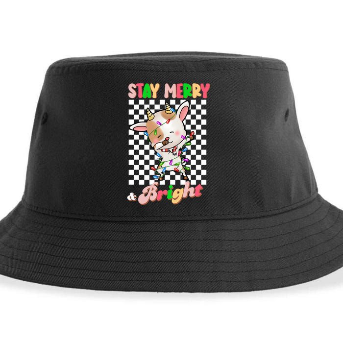 Dabbing Goat Stay Merry And Bright Groovy Christmas Xmas Sustainable Bucket Hat