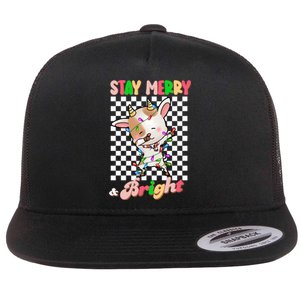 Dabbing Goat Stay Merry And Bright Groovy Christmas Xmas Flat Bill Trucker Hat