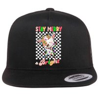 Dabbing Goat Stay Merry And Bright Groovy Christmas Xmas Flat Bill Trucker Hat