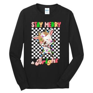 Dabbing Goat Stay Merry And Bright Groovy Christmas Xmas Tall Long Sleeve T-Shirt