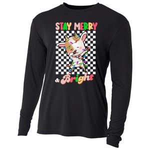 Dabbing Goat Stay Merry And Bright Groovy Christmas Xmas Cooling Performance Long Sleeve Crew