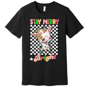 Dabbing Goat Stay Merry And Bright Groovy Christmas Xmas Premium T-Shirt