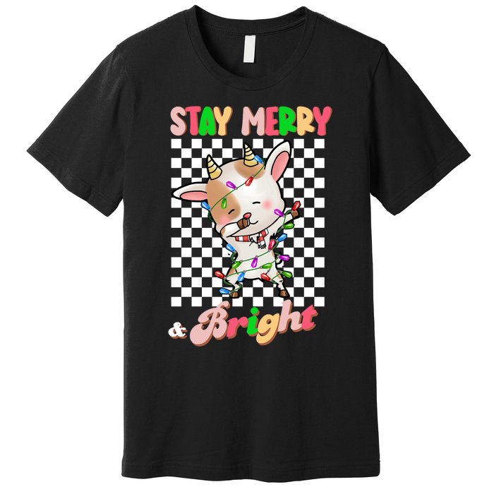 Dabbing Goat Stay Merry And Bright Groovy Christmas Xmas Premium T-Shirt