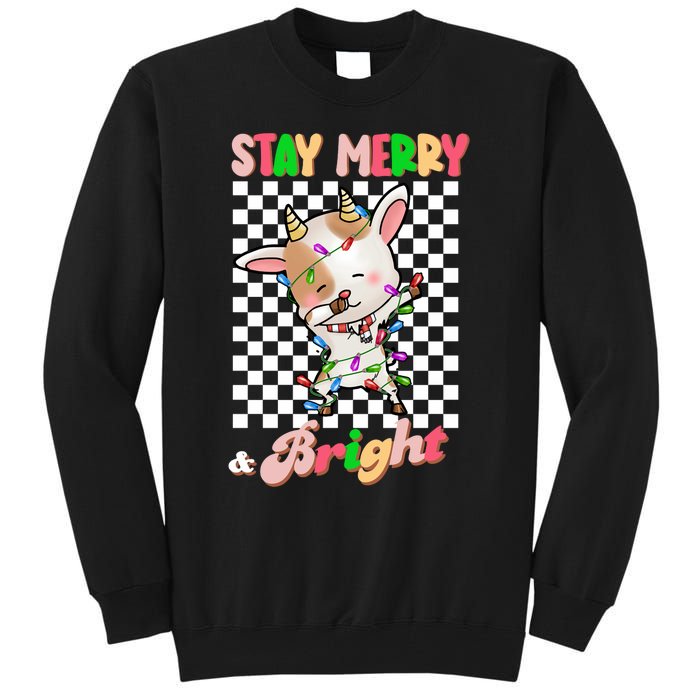 Dabbing Goat Stay Merry And Bright Groovy Christmas Xmas Tall Sweatshirt