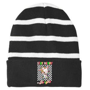 Dabbing Goat Stay Merry And Bright Groovy Christmas Xmas Striped Beanie with Solid Band