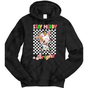 Dabbing Goat Stay Merry And Bright Groovy Christmas Xmas Tie Dye Hoodie