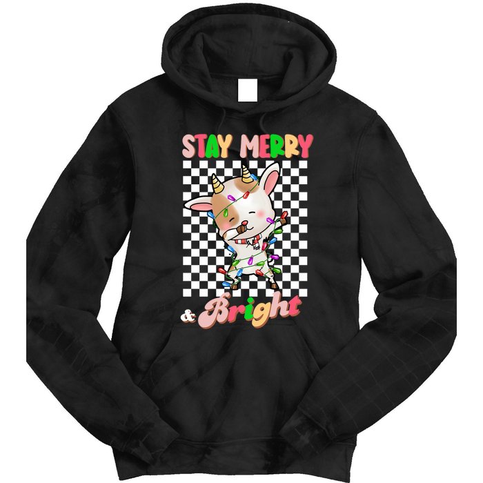 Dabbing Goat Stay Merry And Bright Groovy Christmas Xmas Tie Dye Hoodie