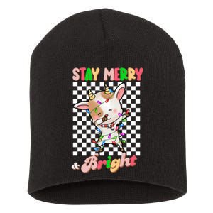 Dabbing Goat Stay Merry And Bright Groovy Christmas Xmas Short Acrylic Beanie