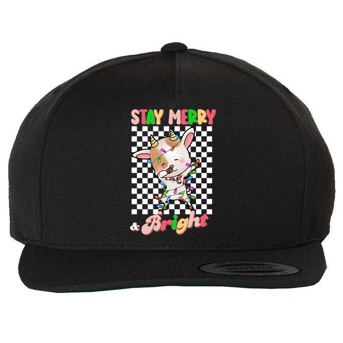 Dabbing Goat Stay Merry And Bright Groovy Christmas Xmas Wool Snapback Cap