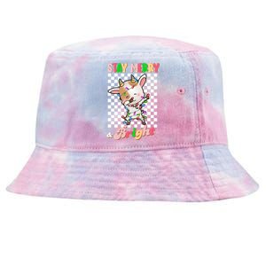 Dabbing Goat Stay Merry And Bright Groovy Christmas Xmas Tie-Dyed Bucket Hat