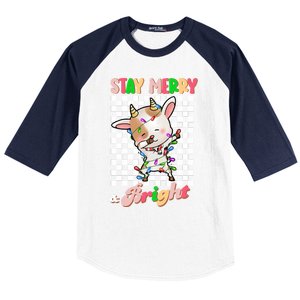 Dabbing Goat Stay Merry And Bright Groovy Christmas Xmas Baseball Sleeve Shirt