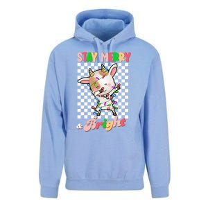 Dabbing Goat Stay Merry And Bright Groovy Christmas Xmas Unisex Surf Hoodie