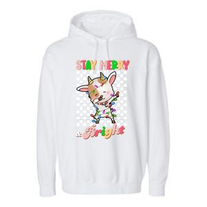 Dabbing Goat Stay Merry And Bright Groovy Christmas Xmas Garment-Dyed Fleece Hoodie