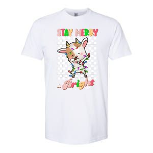 Dabbing Goat Stay Merry And Bright Groovy Christmas Xmas Softstyle CVC T-Shirt