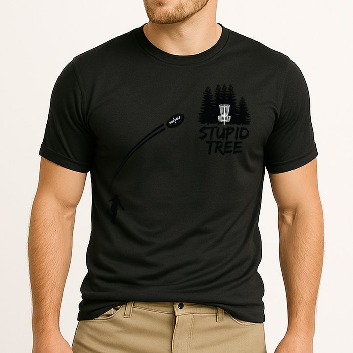Disc Golf Stupid Tree Funny Frisbee Dad Boy Tees Cooling Performance Crew T-Shirt