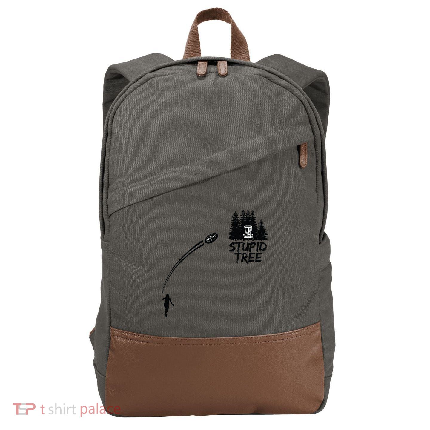 Disc Golf Stupid Tree Funny Frisbee Dad Boy Tees Cotton Canvas Backpack