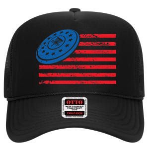 Disc Golf T USA Flag Disc Golf High Crown Mesh Back Trucker Hat