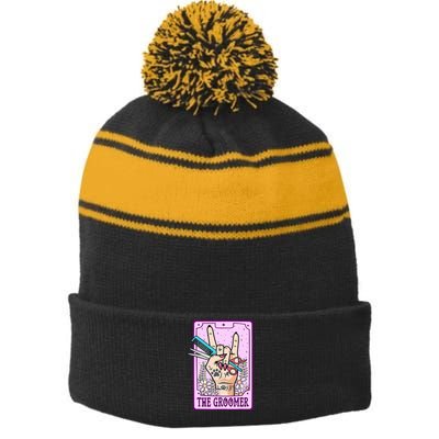 Dog Groomer Tarot Card Dog Grooming Stripe Pom Pom Beanie