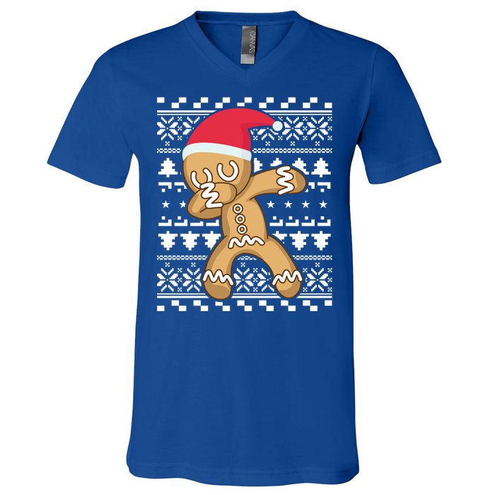 Dabbing Gingerbread Ugly Christmas Sweater Gift V-Neck T-Shirt