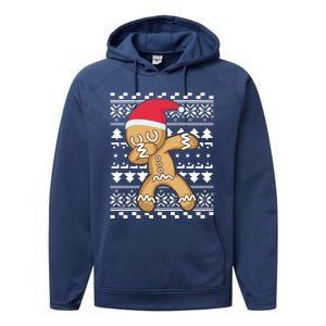 Dabbing Gingerbread Ugly Christmas Sweater Gift Performance Fleece Hoodie