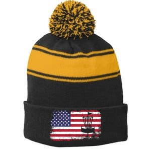 Disc Golf Usa Flag Disc Golf Stripe Pom Pom Beanie