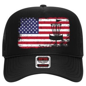 Disc Golf Usa Flag Disc Golf High Crown Mesh Back Trucker Hat