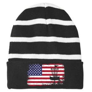 Disc Golf Usa Flag Disc Golf Striped Beanie with Solid Band