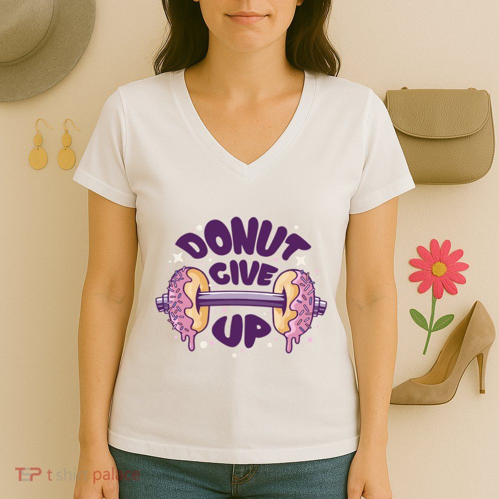 Donut Give Up Weightlifting Fitness Funny Women's V-Neck T-Shirt