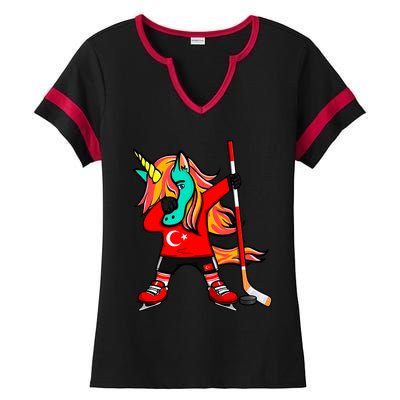 Dabbing Green Unicorn Turkey Ice Hockey Fans Jersey Sport Gift Ladies Halftime Notch Neck Tee