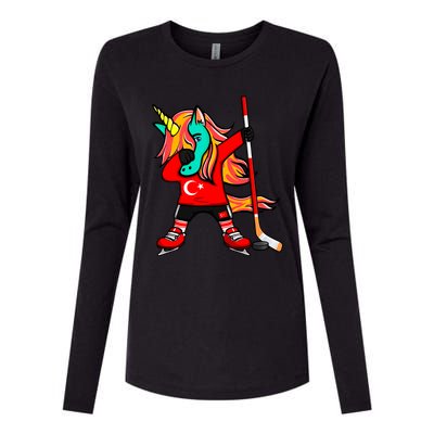 Dabbing Green Unicorn Turkey Ice Hockey Fans Jersey Sport Gift Womens Cotton Relaxed Long Sleeve T-Shirt