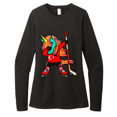 Dabbing Green Unicorn Turkey Ice Hockey Fans Jersey Sport Gift Womens CVC Long Sleeve Shirt