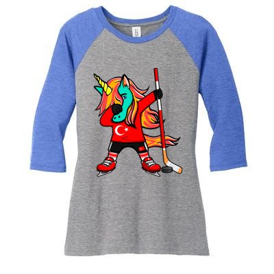 Dabbing Green Unicorn Turkey Ice Hockey Fans Jersey Sport Gift Women's Tri-Blend 3/4-Sleeve Raglan Shirt