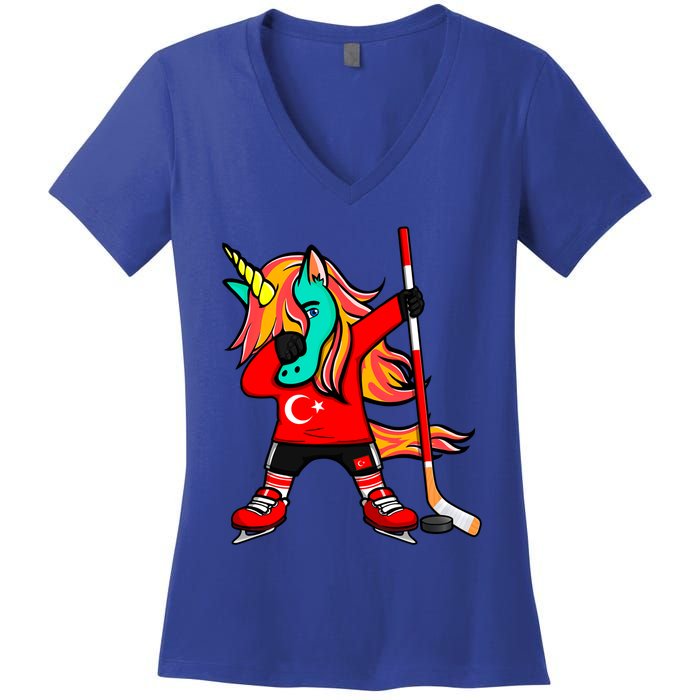 Dabbing Green Unicorn Turkey Ice Hockey Fans Jersey Sport Gift Women's V-Neck T-Shirt