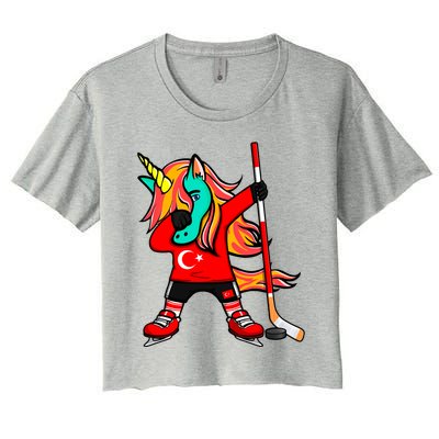 Dabbing Green Unicorn Turkey Ice Hockey Fans Jersey Sport Gift Women's Crop Top Tee