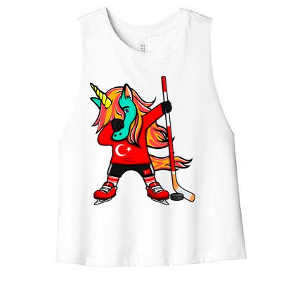 Dabbing Green Unicorn Turkey Ice Hockey Fans Jersey Sport Gift Women's Racerback Cropped Tank