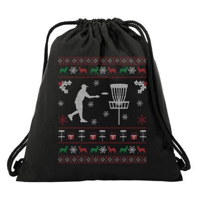 Disc Golf Ugly Christmas Gift for Disc Golf Player Drawstring Bag