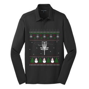 Disc Golf Ugly Christmas Sweater Pajama Silk Touch Performance Long Sleeve Polo