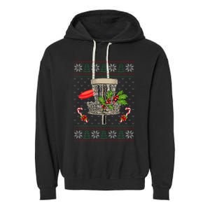 Disc Golf Ugly Christmas Pajama Xmas Funny Garment-Dyed Fleece Hoodie