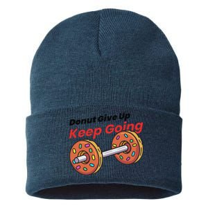 Donut Give Up Funny Fitness Gym Donut Sweets Lifting Sustainable Knit Beanie