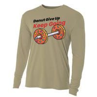 Donut Give Up Funny Fitness Gym Donut Sweets Lifting Cooling Performance Long Sleeve Crew