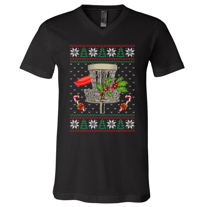 Disc Golf Ugly Christmas Pajama Xmas Funny golf player V-Neck T-Shirt