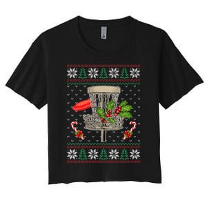 Disc Golf Ugly Christmas Pajama Xmas Funny golf player Women's Crop Top Tee