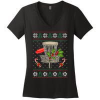 Disc Golf Ugly Christmas Pajama Xmas Funny golf player Women's V-Neck T-Shirt