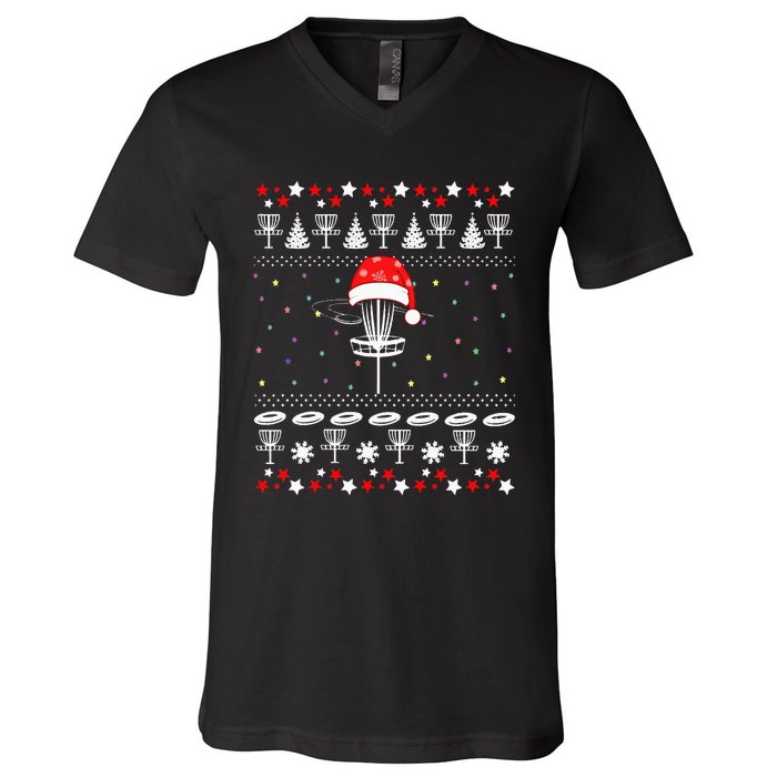 Disc Golf Ugly Christmas Sweater Pajama V-Neck T-Shirt