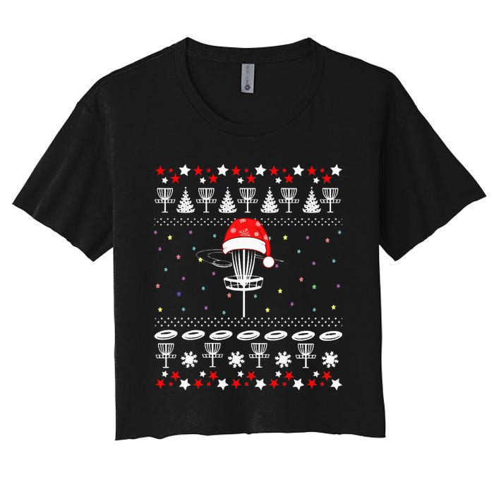 Disc Golf Ugly Christmas Sweater Pajama Women's Crop Top Tee