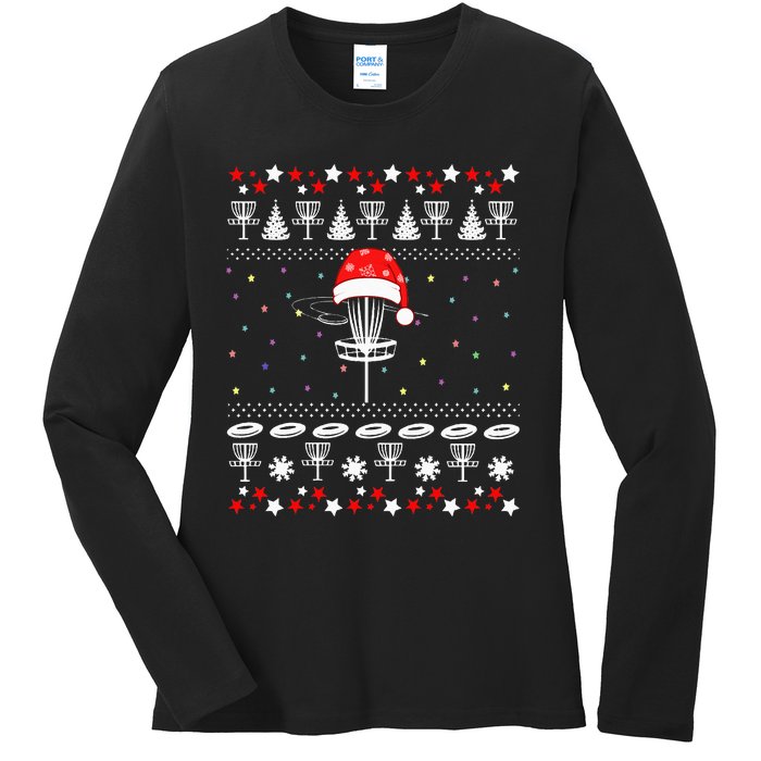 Disc Golf Ugly Christmas Sweater Pajama Ladies Long Sleeve Shirt