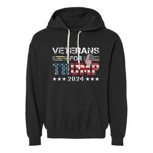 Dad Grandpa Veterans For Trump 2024 American Flag Camo Garment-Dyed Fleece Hoodie