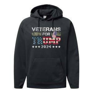 Dad Grandpa Veterans For Trump 2024 American Flag Camo Performance Fleece Hoodie